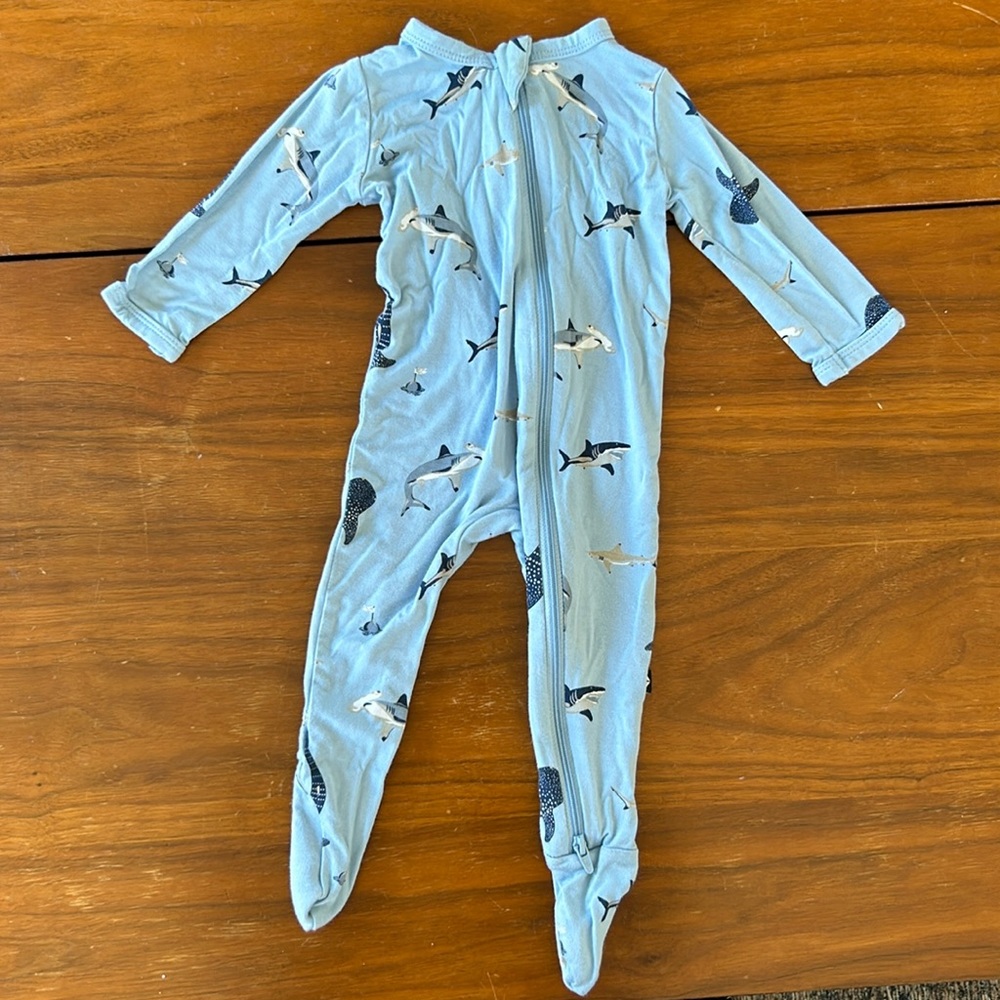 EUC Kyte 3-6 month blue shark zipper onesie
